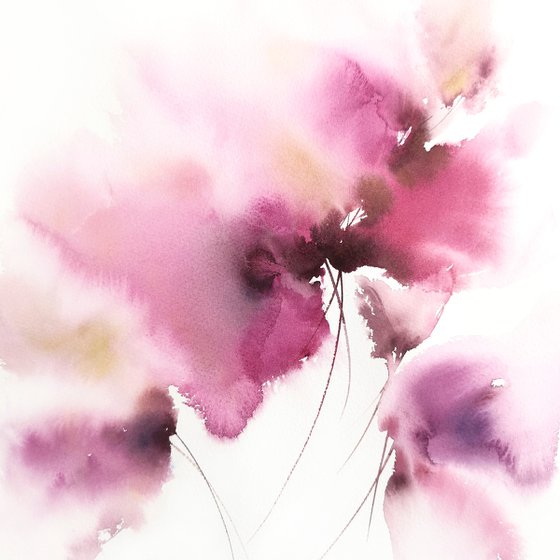 Abstract watercolor floral art, loose flowers Spring