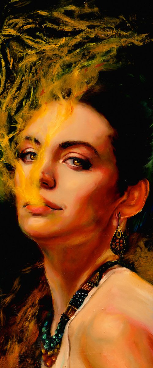 Strength, original oil painting on wood by Lucy Morningstar