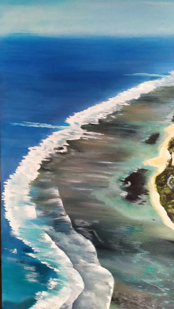 Island, original landscape waves, ocean oil painting, Gift art for home
