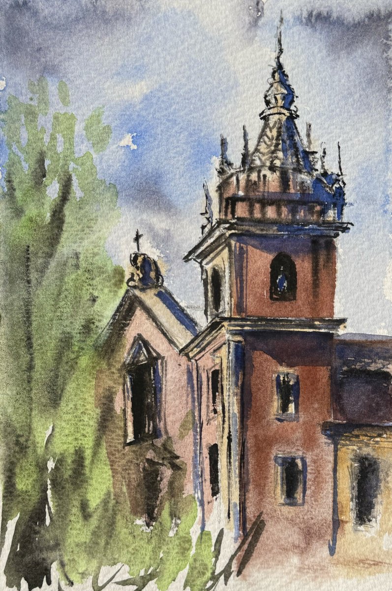 Graphic Cityscapes Drawing By Yuliia Sharapova, 12 X 16", Skcetch Catania In Sicily, Original Artwork