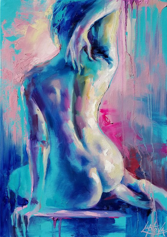 Painting naked girl, nude woman, female figure " Awakening " by Viktoria Lapteva