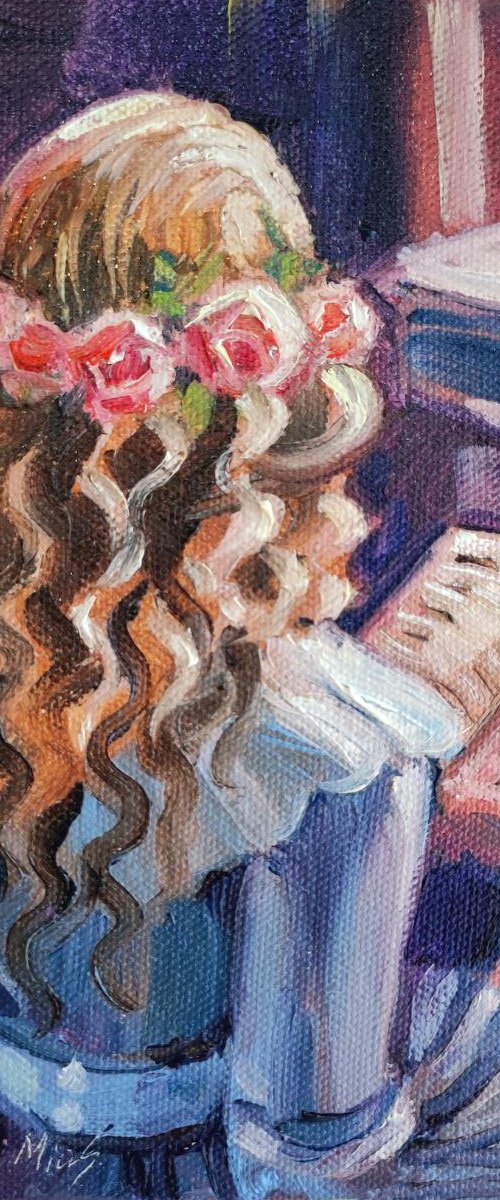 Girl with a book. Original oil painting by Natalia Miasnikova