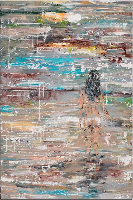 Female nude: Evening Walk at the Beach 120x80 cm.|47.24"x31.5" painting  Oswin Gesselli
