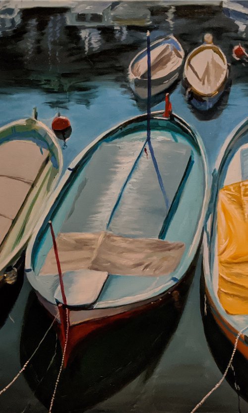 Boats in Nice original oil painting wall decor Landscape Gift idea boat painting sea Love Art seascape big Pictures France Nizza Nice oil painting impressionism by Anna Brazhnikova