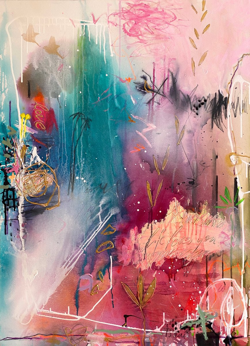 Organic Abstract Acrylic Painting By Bea Schubert, 29 X 39, Life Loves You No.24, Original Artwork