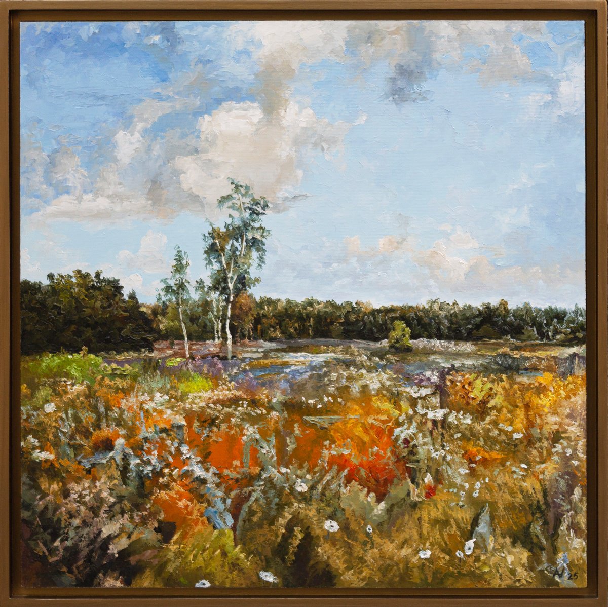 Impressionistic Landscape Oil Painting By Oleksii Vylusk, 25 X 25", Wildflowers 15, Original Artwork
