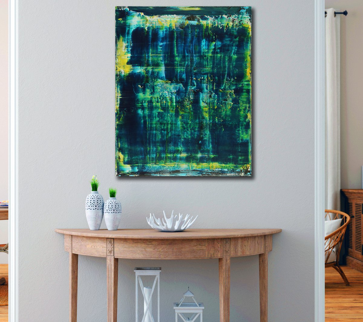 Abstract Acrylic Painting By Nestor Toro, 16 X 20", Emerald Forest Spectra 3, Original Artwork