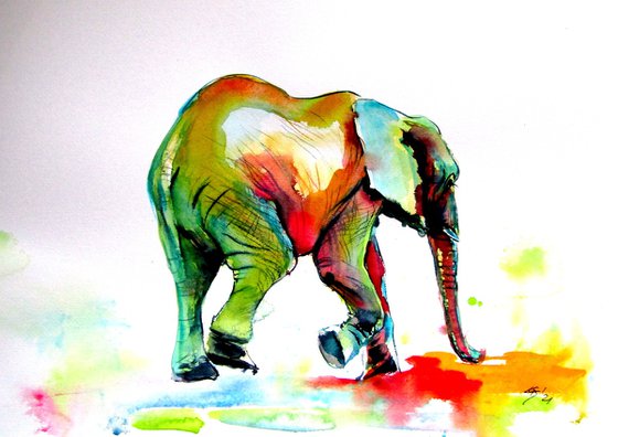 Colorful elephant alone II