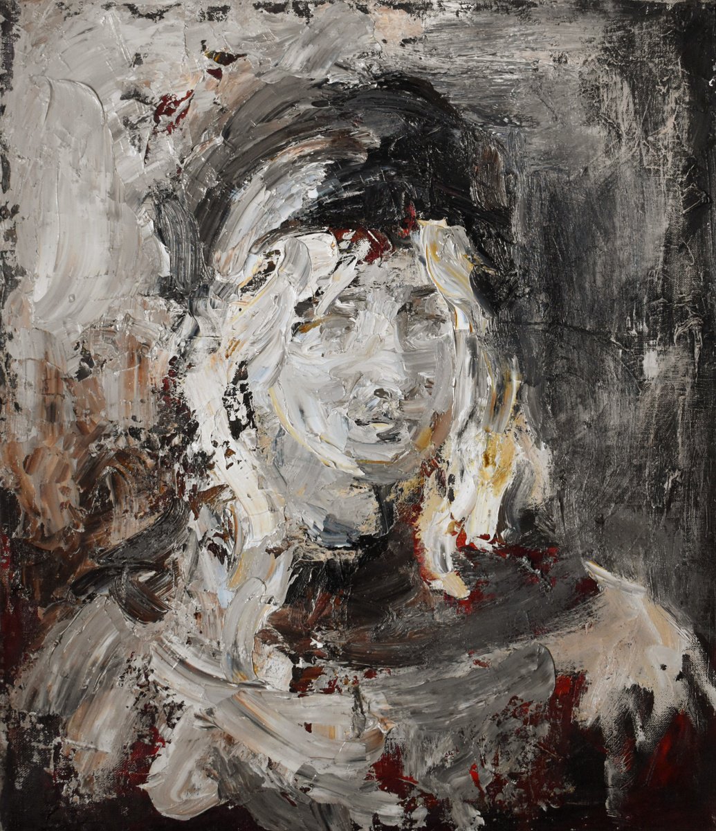 Expressive Portrait Oil Painting By Stanislava Cherkasova, 24 X 28", Portrait In Light Tones, Original Artwork