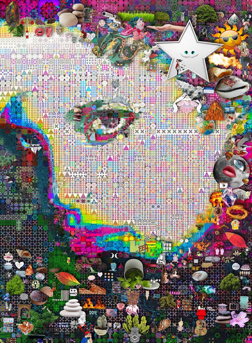 Portrait Collage By John Lijo Bluefish, 42 X 58, Lost In Time, Original Artwork