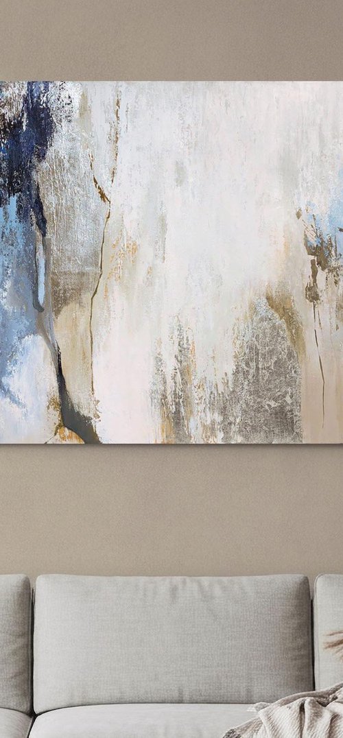 "Silver Avalanche" Abstract blue silver art by Yana Sagan