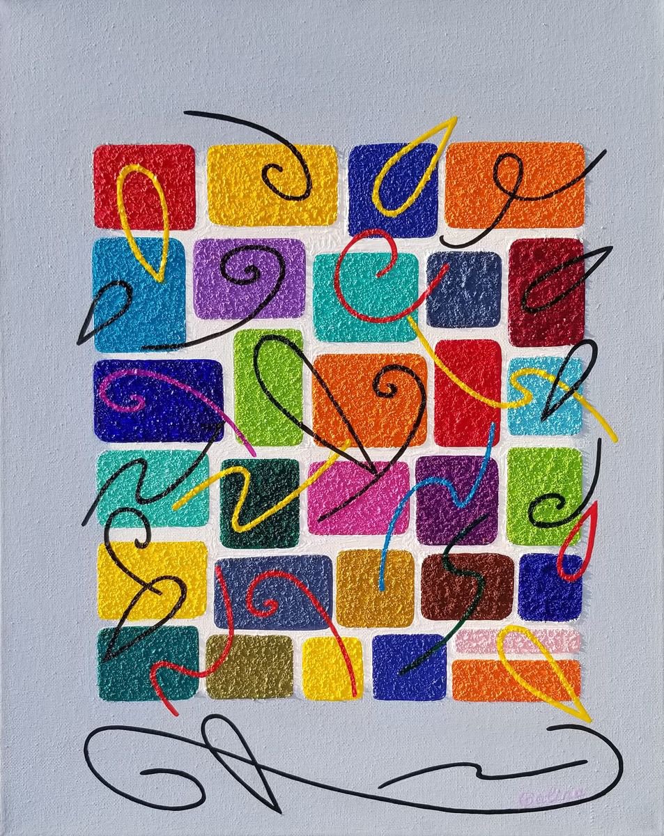 Geometric Abstract Acrylic Painting By Galina Victoria, 16 X 20, Fantasy 59, Original Artwork