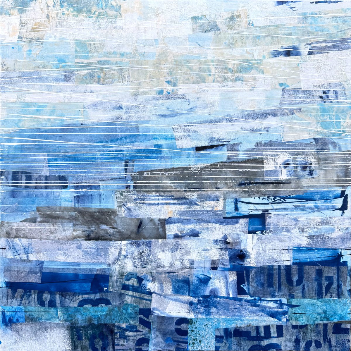 Abstract Collage By Adam Collier Noel, 30 X 30, Blue Dawn, Original Artwork