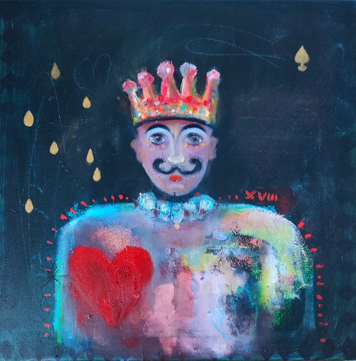 Naive Portrait Oil Painting By Kira K. Sadian, 20 X 20", Naipe K, Original Artwork