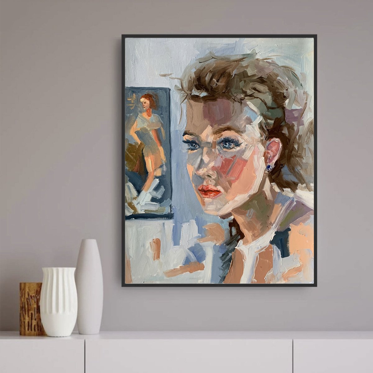 Expressive Portrait Oil Painting By Vita Schagen, 16 X 20", Romantic Woman. Portrait Of The Female Artist., Original Artwork