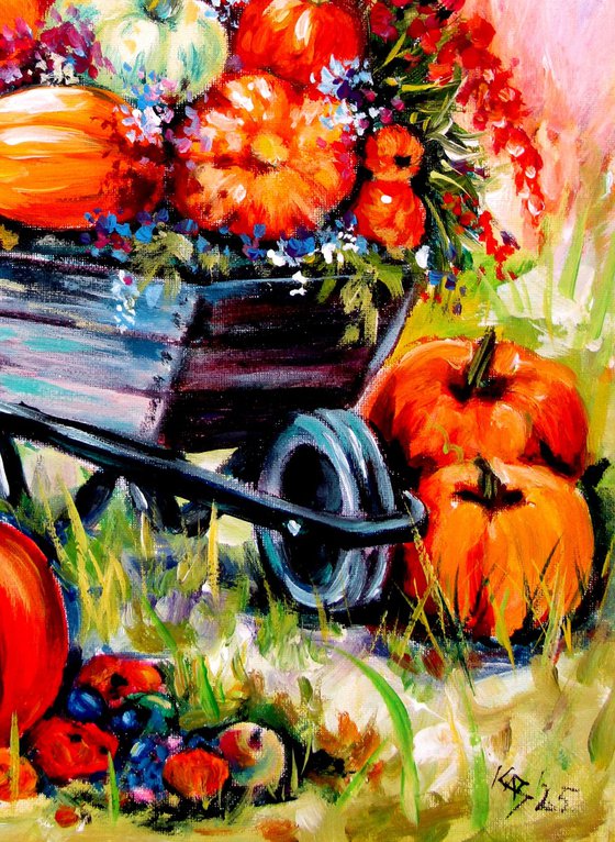 Pumpkins and flowers