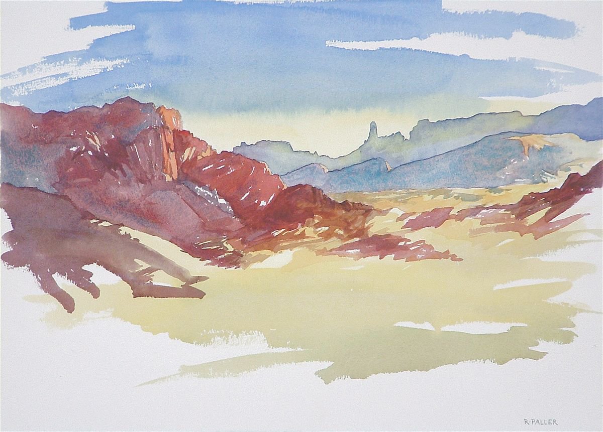 Photorealistic Landscape Watercolour By Rick Paller, 16 X 12", Across To The Chemehuevi, Original Artwork