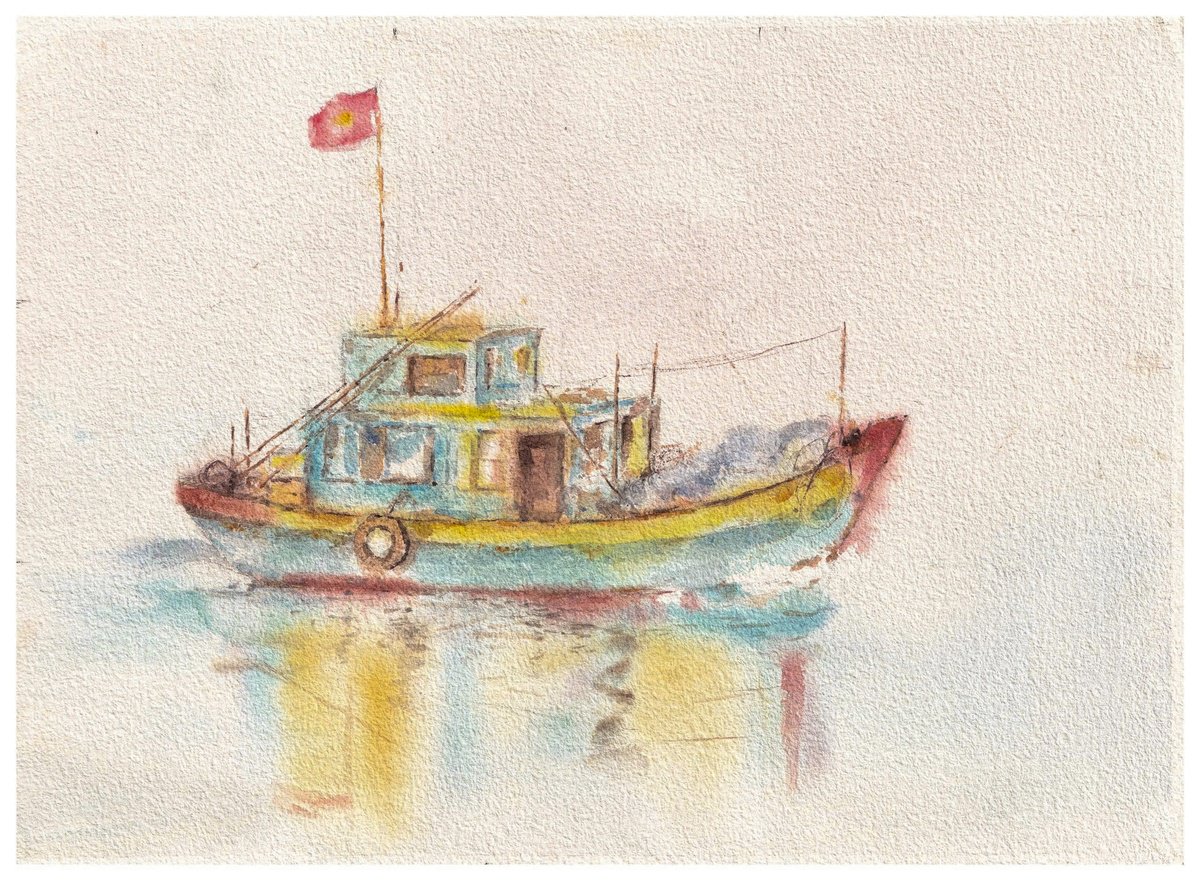 Landscape Watercolour By Hua Le, 15 X 10, Boat Ii, Original Artwork
