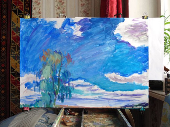 Tree and sky. Gouache on paper, 61 x 43 cm
