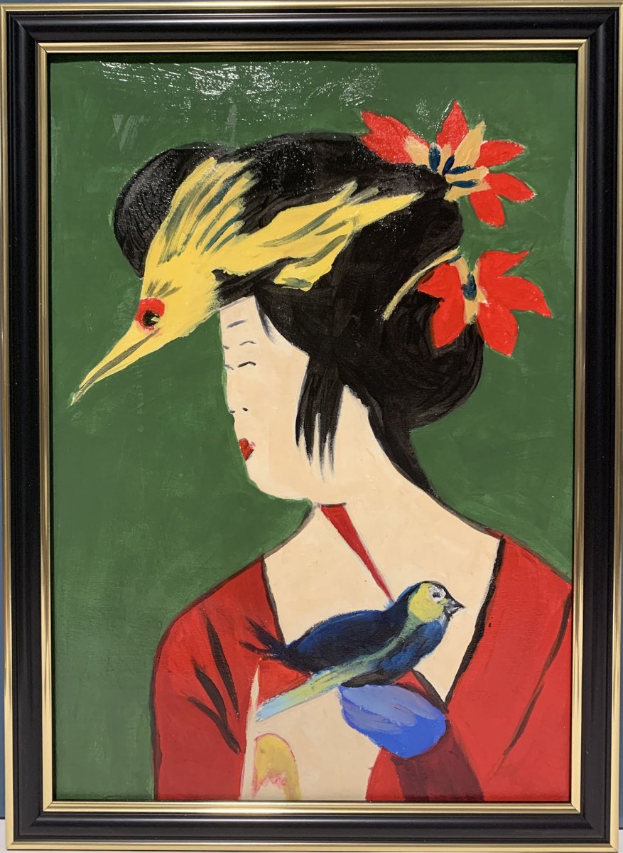 Expressive Portrait Acrylic Painting By Vita Schagen, 9 X 13", Japanese Beauty. Geisha. #8, Original Artwork