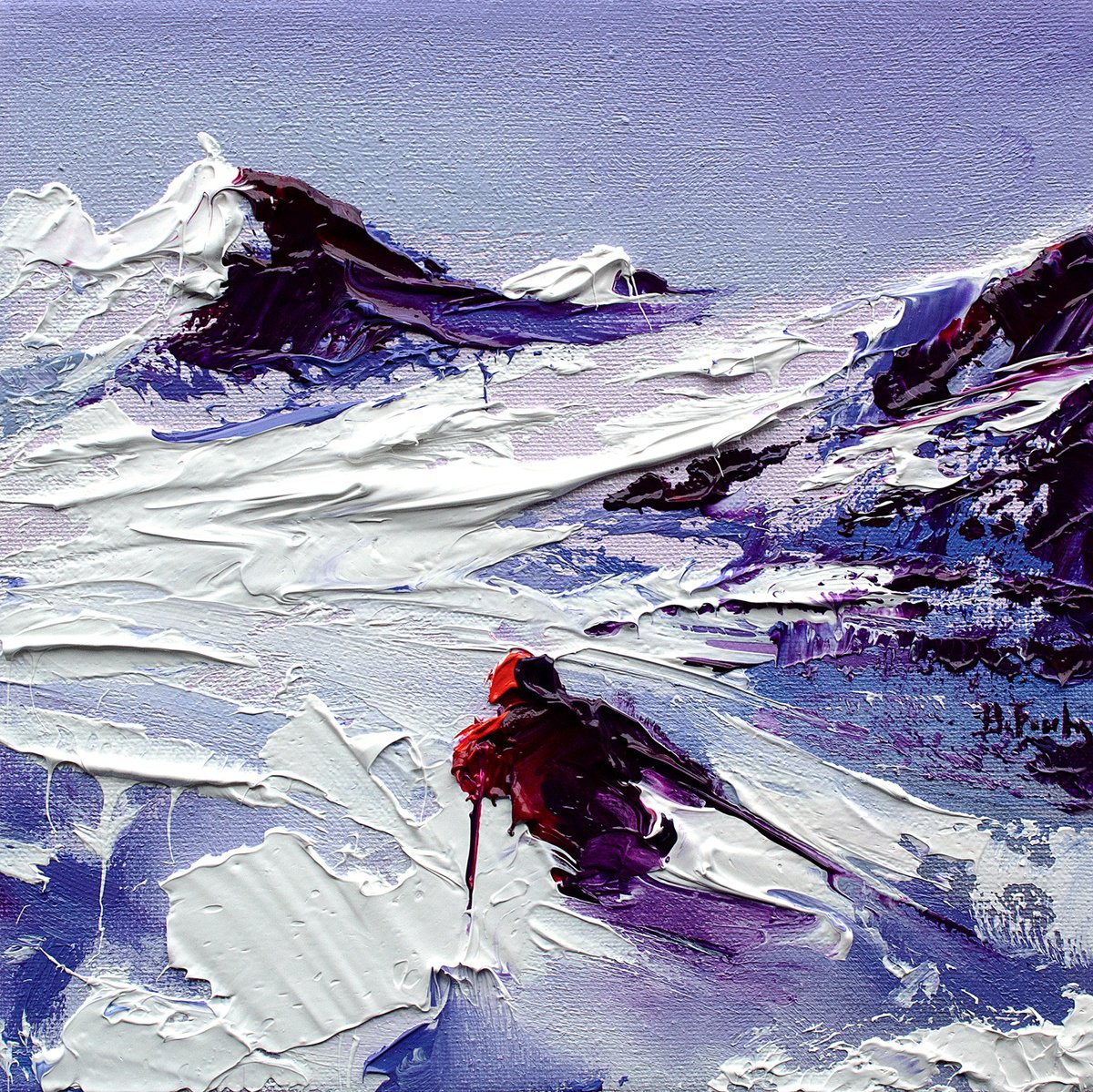 Skier Painting Miniature by Bozhena Fuchs