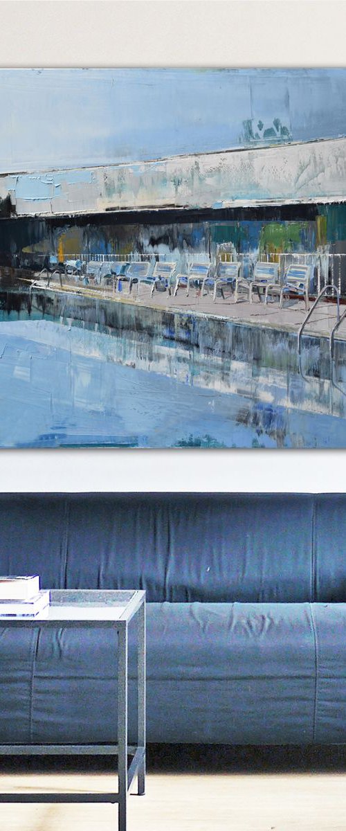 Painting swimming pool, modern, large canvas art 39.37/51 inches 100/130cm. "Pool 1" by Kariko ono