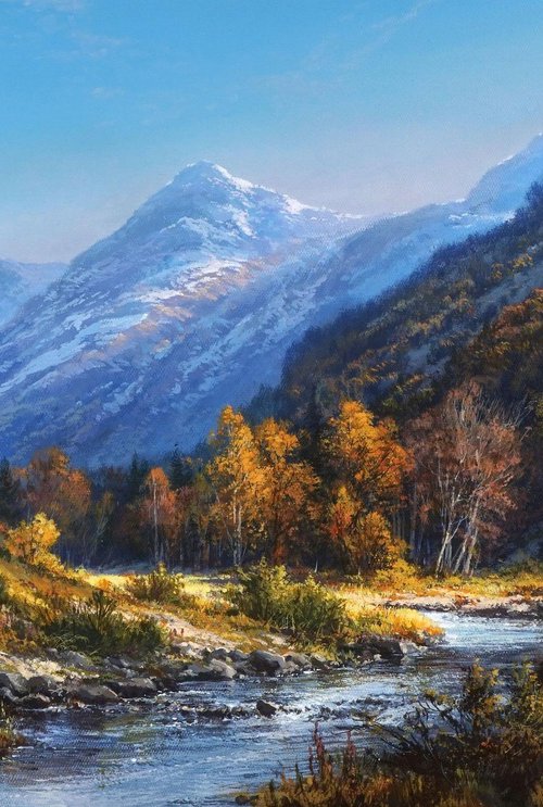 Mountain river embraced by autumn by Viktar Yushkevich YUVART
