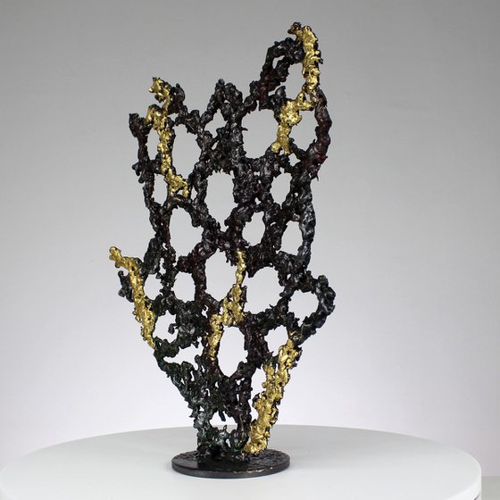 Abstraction III - Abstract metal sculpture - steel, pigment and gold leaf