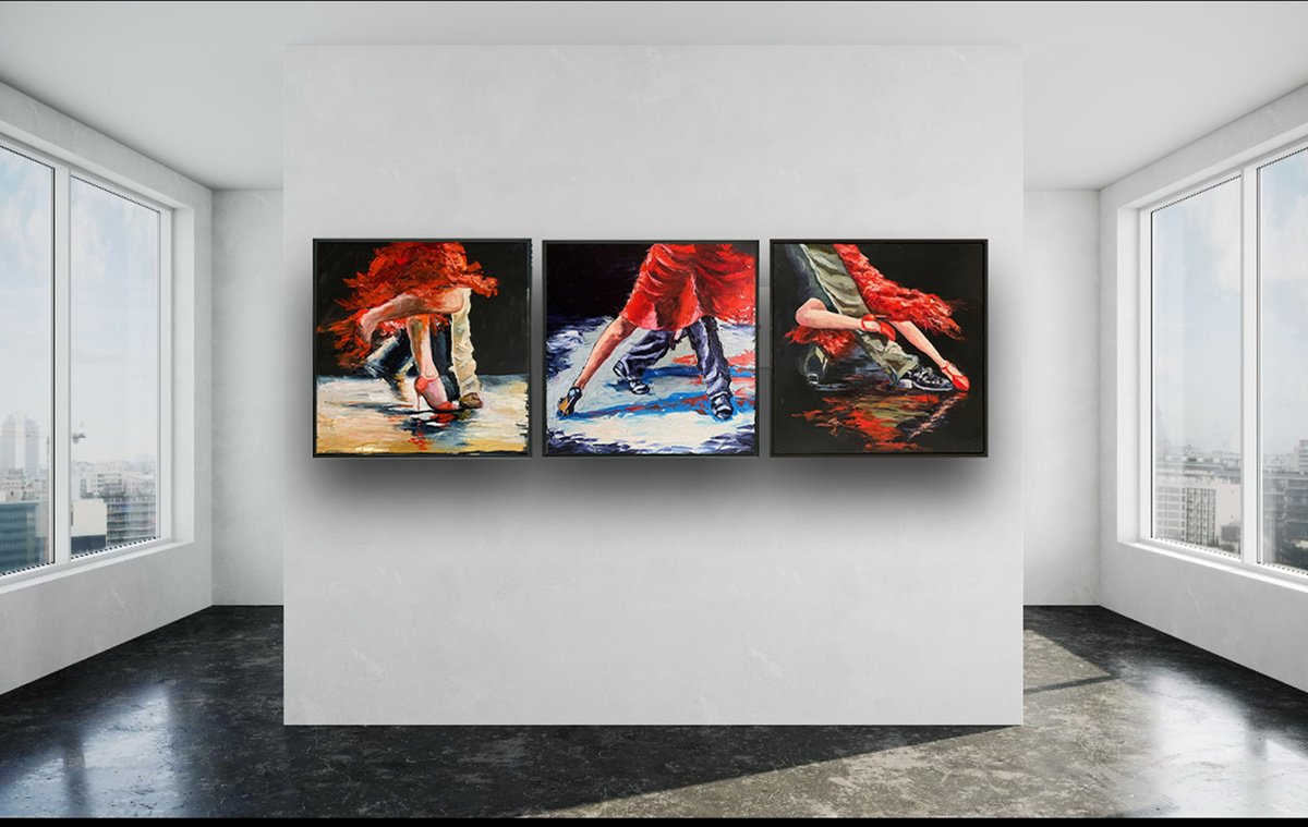 Expressive Portrait Oil Painting By Vita Schagen, 76 X 25", Tango. Dance Club., Original Artwork