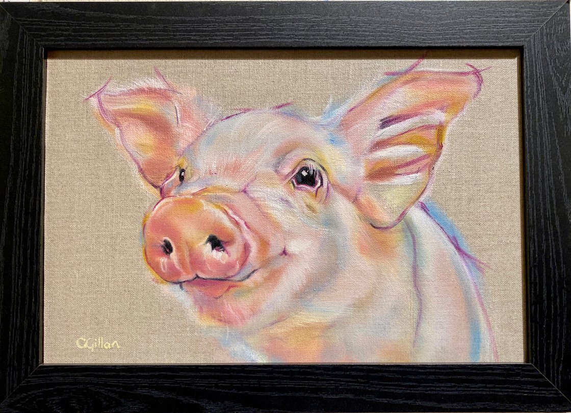 canvas panel. Pig Painting Original Art Oil paints 
