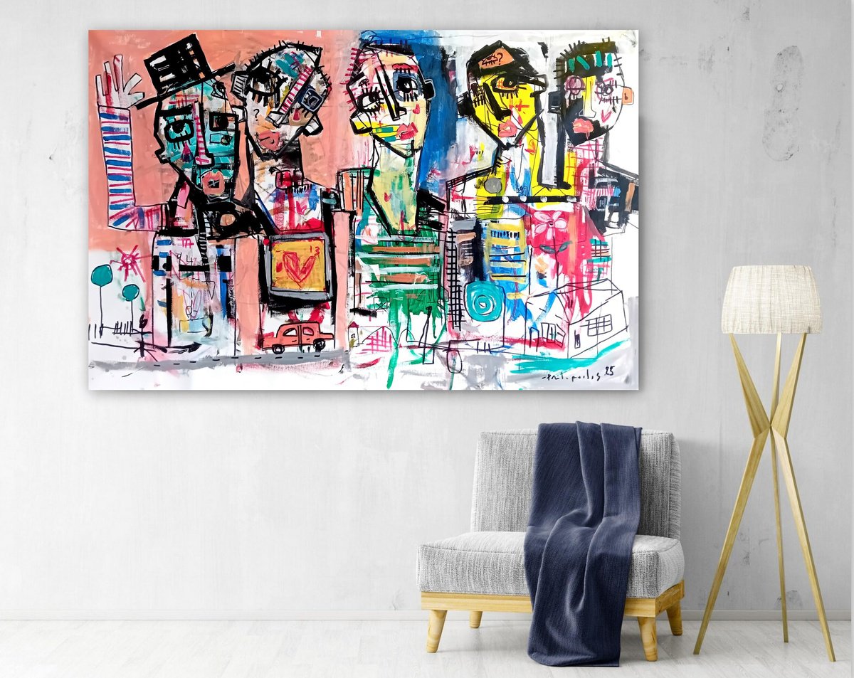 Abstract Portrait Acrylic Painting By Dimitris Pavlopoulos, 59 X 39, Assesinos En Serie #14, Original Artwork