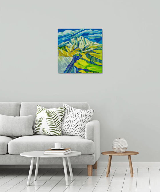 Cubism - Mountains (60x60cm, cubism, oil painting, ready to hang)