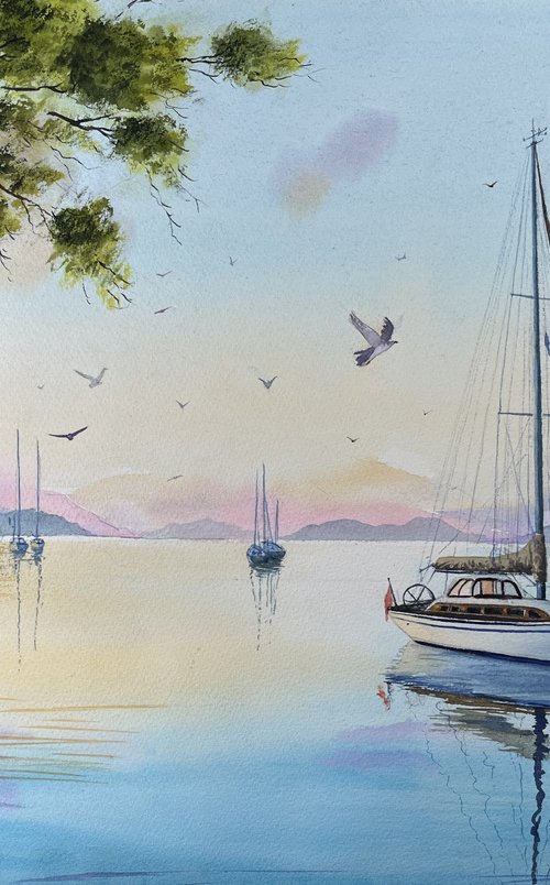 Evening’s Pastel Marina. by Erkin Yılmaz