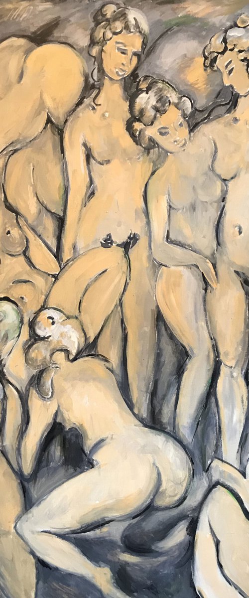 EROTICA - Orgy erotic nude theme,  Scorpius zodiac sign- large artwork, figurative, love, lovers, night, erotism by Karakhan