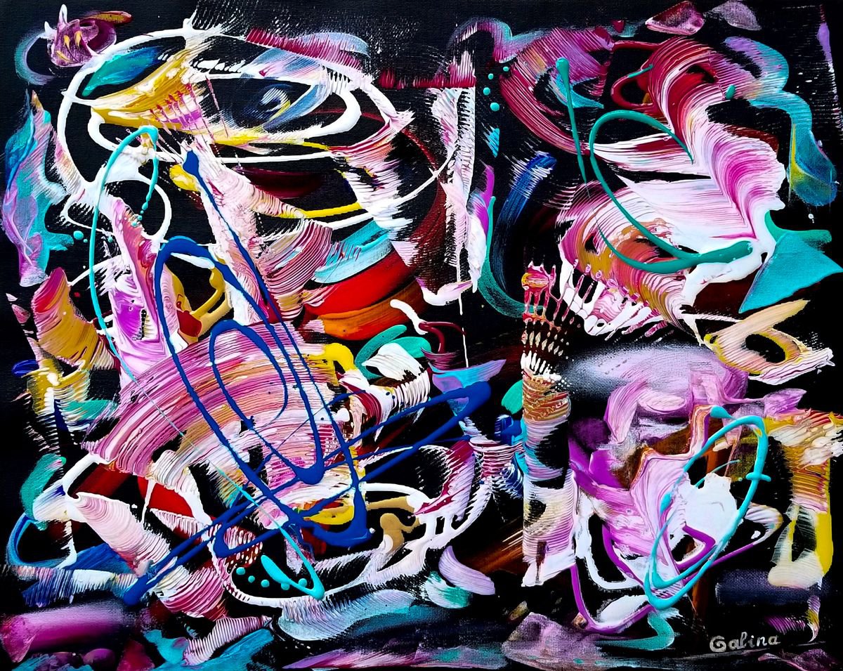 Expressive Abstract Acrylic Painting By Galina Victoria, 20 X 16, Impulse, Original Artwork