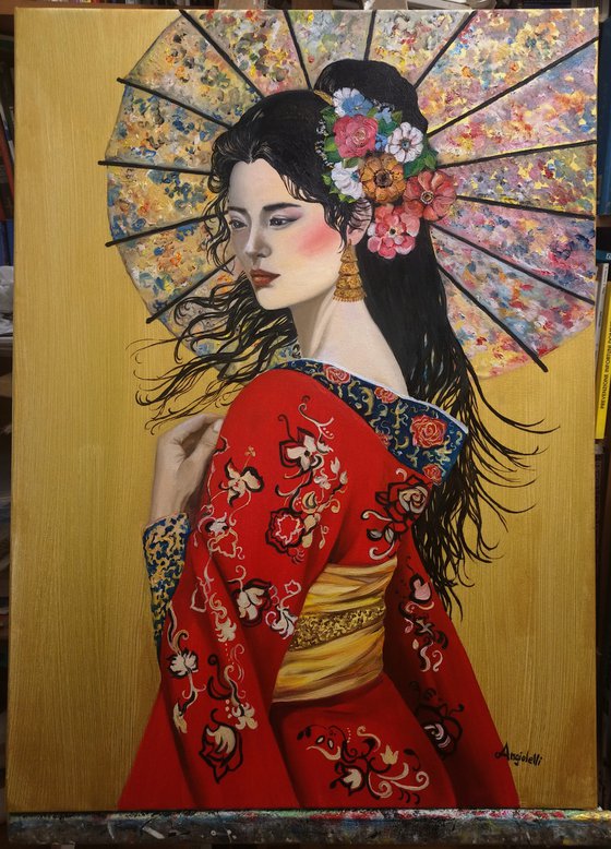 Geisha in a red kimono