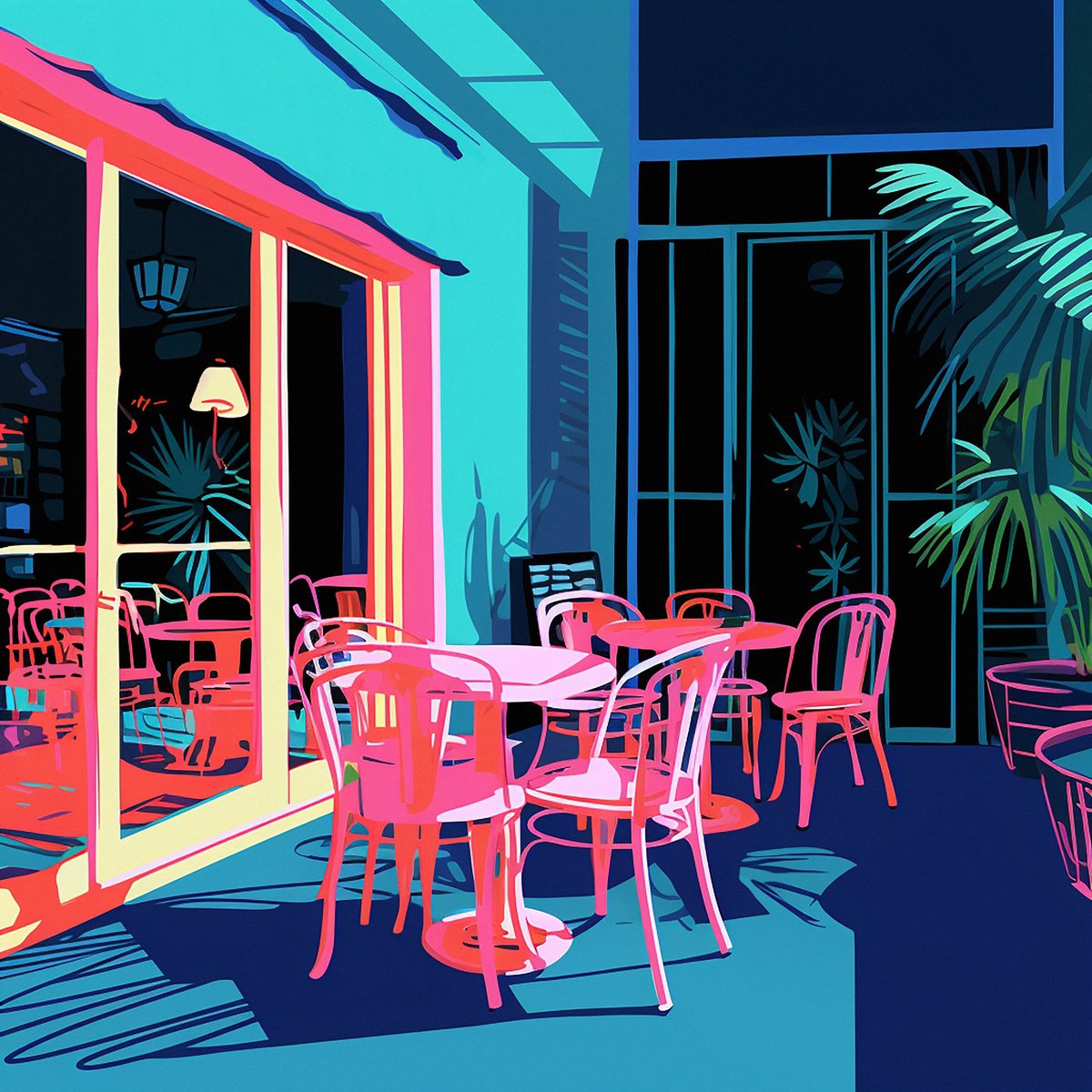 Impressionistic Cityscapes Acrylic Painting By Kosta Morr, 31 X 31", Evening Cafe, Original Artwork