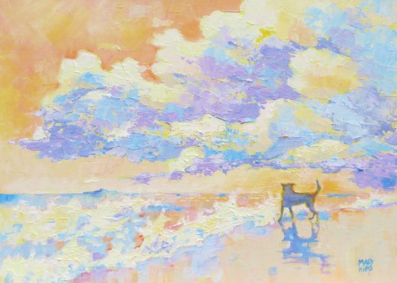 Small Dog Under a Big Sky. Seaside Painting.