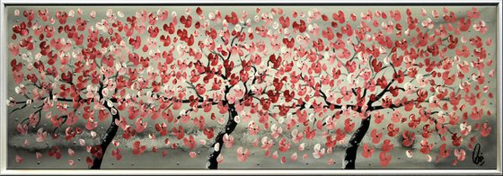 Three Sisters  acrylic abstract painting cherry blossoms nature painting framed canvas wall art