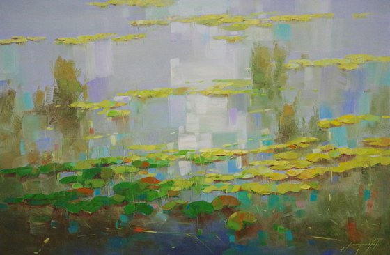 Waterlilies Pond, Large Original oil Painting, Impressionism, Handmade artwork, One of a Kind
