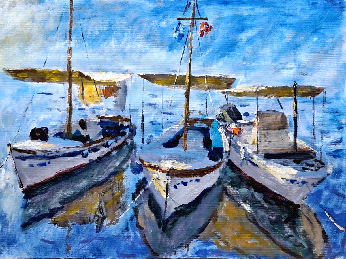  Boats Of Hydra By Dimitris Voyiazoglou, 20 X 17, Artwork For Sale On Artfinder