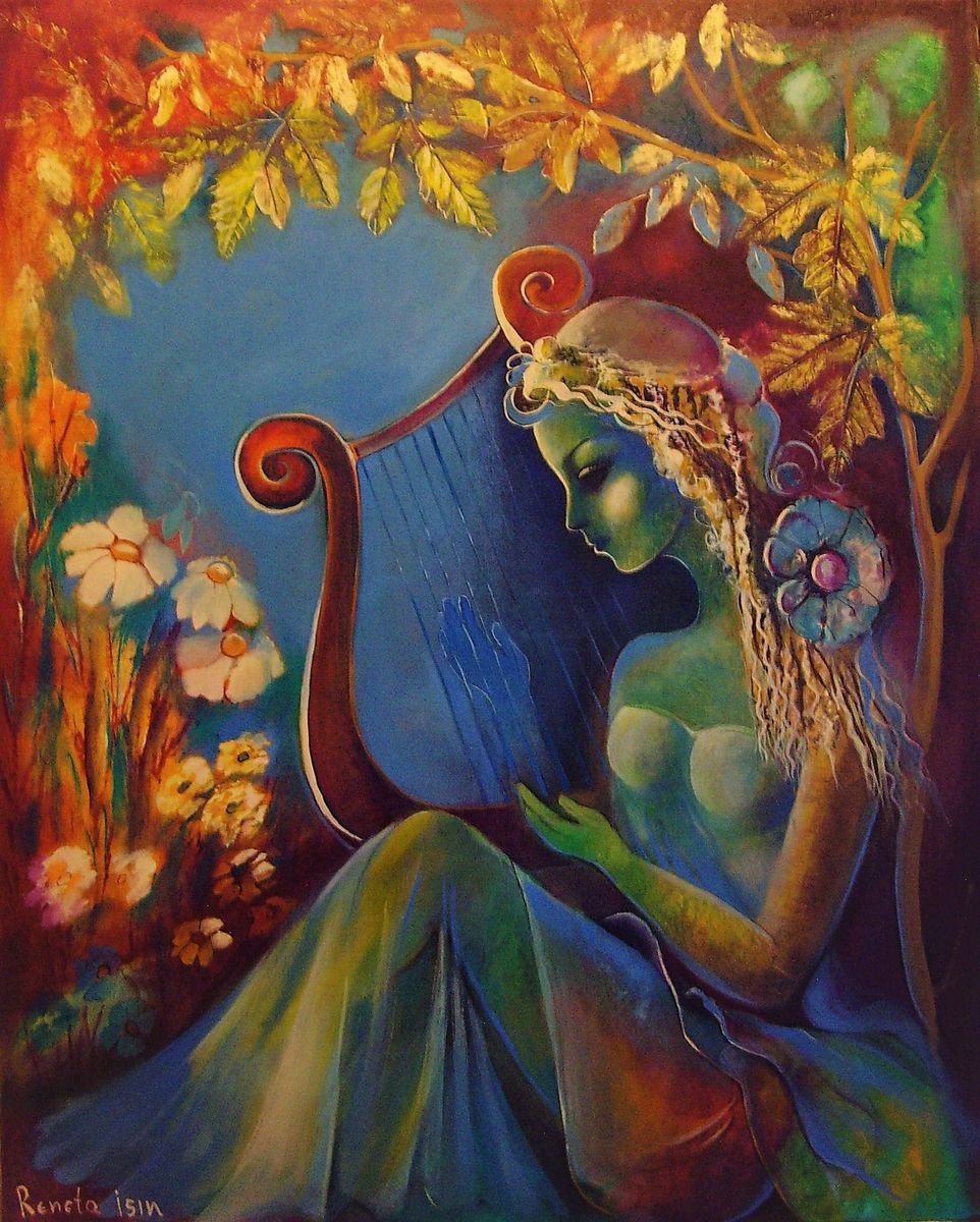 Surrealistic Portrait Oil Painting By Reneta Isin, 31 X 39", " One Legend ", Original Artwork