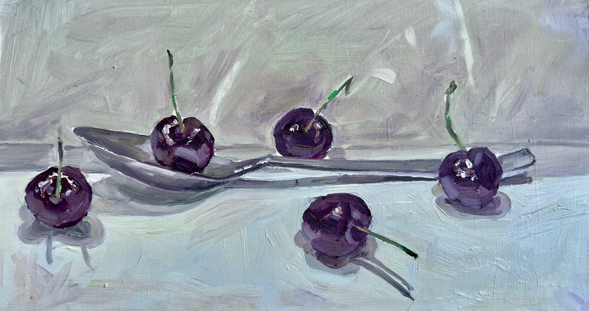 Cherries and spoon by Louise Gillard