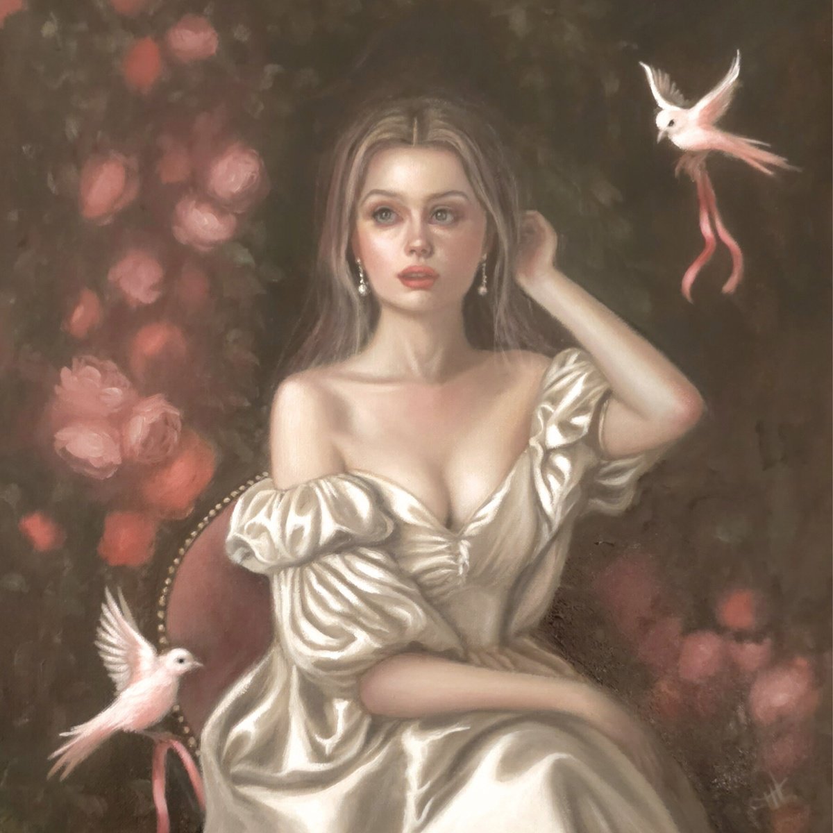 Photorealistic Portrait Oil Painting By Ellisa Hague, 12 X 12, The Ribbon Bearers, Original Artwork