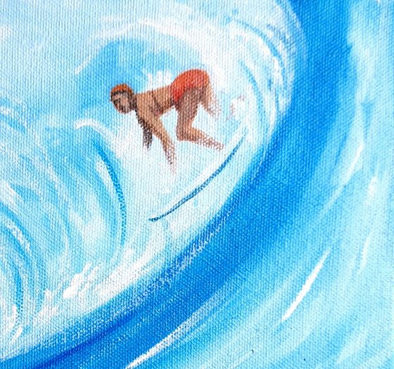 Set of Two Surfers in the blue sea