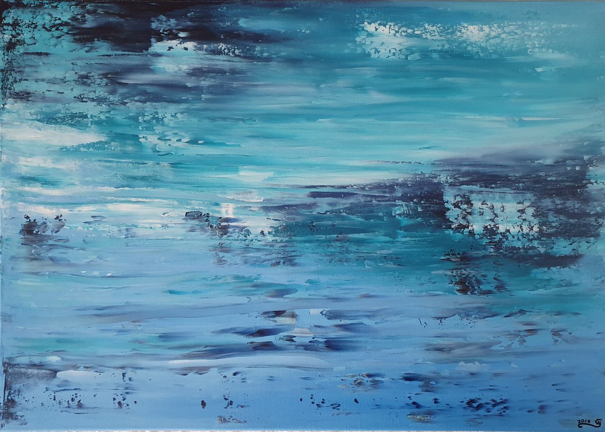 Abstract Landscape Acrylic Painting By Silvija Horvat, 28 X 20", Arctic Embrace, Original Artwork