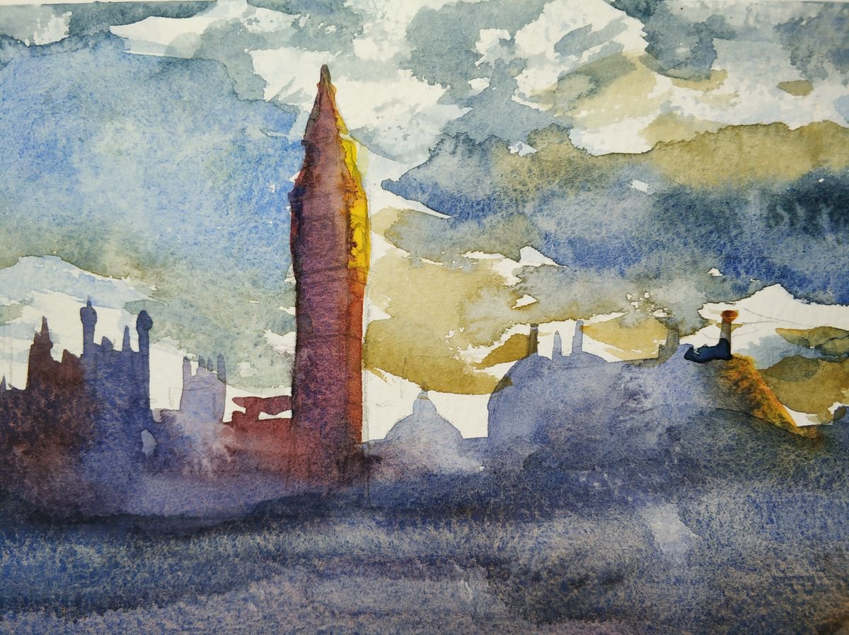 Impressionistic Cityscapes Watercolour By Jing Chen, 13 X 6, London, Original Artwork