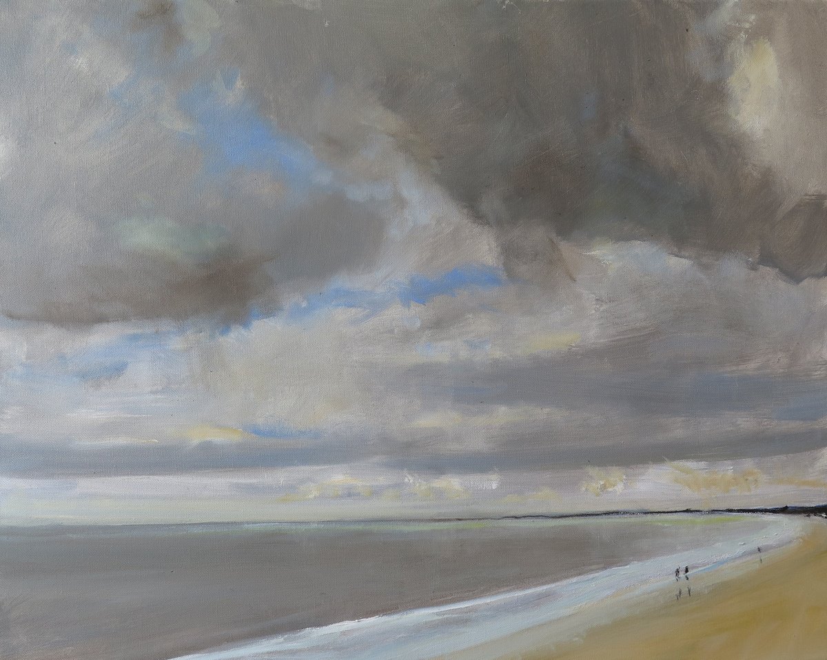 Impressionistic Landscape Oil Painting By Malcolm Ludvigsen, 30 X 24", Bridlington Beach, April 22, Original Artwork