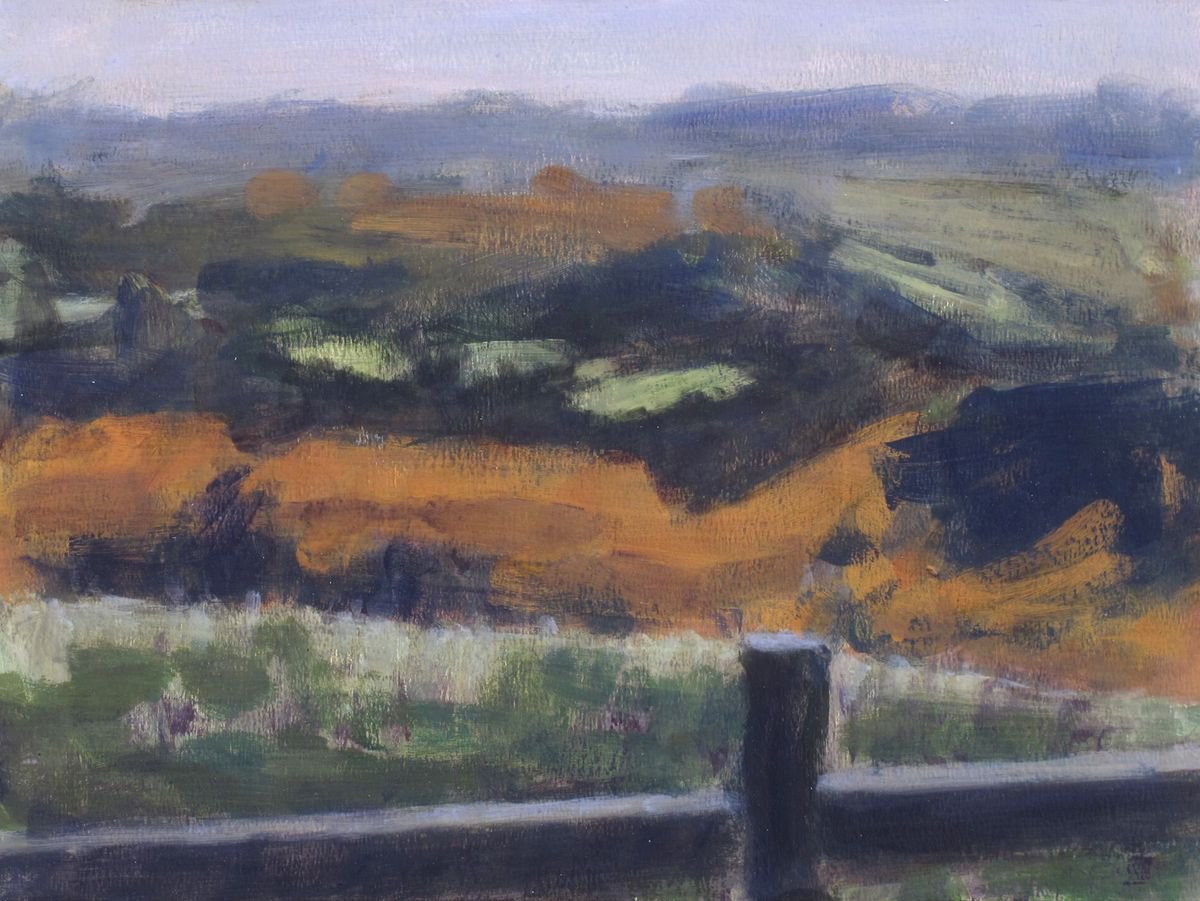 Impressionistic Landscape Acrylic Painting By Hugo Lines, 11 X 9, Over The Fence, Original Artwork