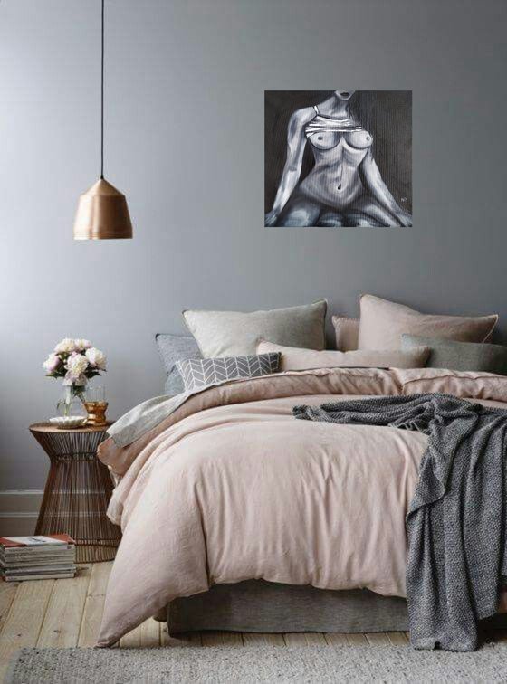 Desire, black and white erotic nude girl oil painting, gift art, bedroom painting